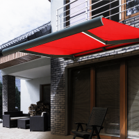 Retractable full cassette electric awning with remote control LED light